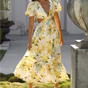 Hello Molly Yellow Floral Cut-Out Midi Dress